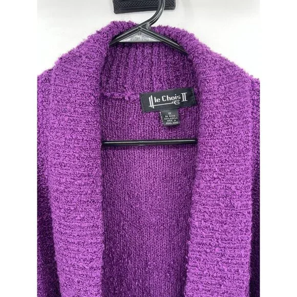 Vintage Le Chois Hong Kong Sweater Size 1X Plus Chunky Knit Barney Grape Purple - Picture 2 of 8